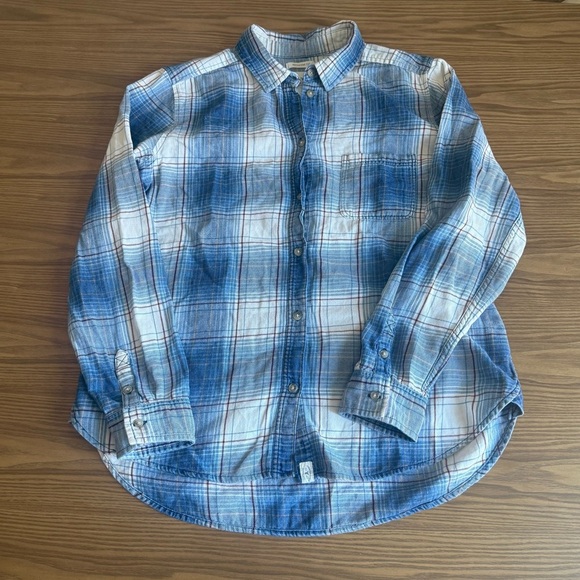 American Eagle Outfitters Tops - American Eagle | Boyfriend Fit Flannel Large Blue White